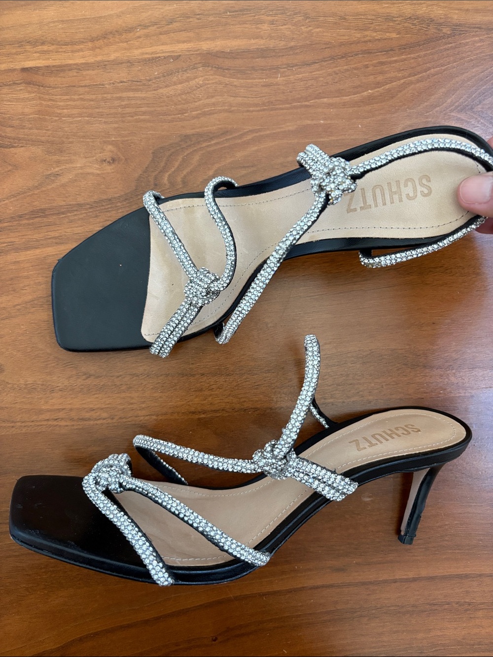 SCHUTZ Lauryn Dress Sandal Leather Cristal Black Size 6.5